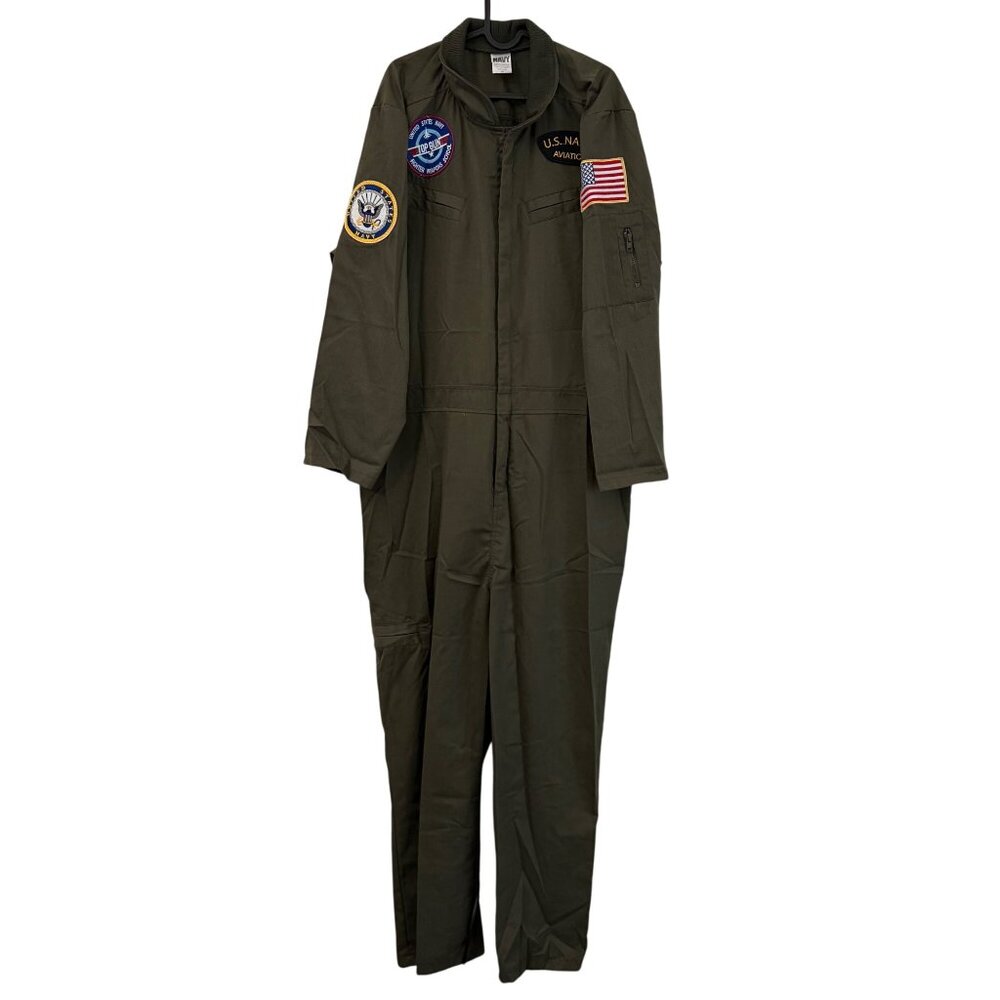 Spirit Top Gun Navy Green Halloween Costume Patches Jumpsuit Coverall Mens XL